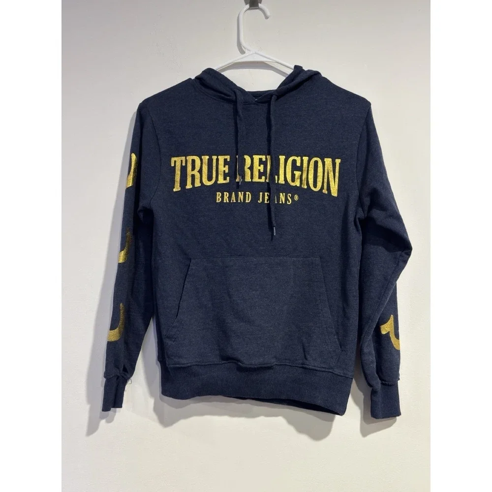 True Religion Mens Loungewear All Over Print Pullover Hoodie TRHD102 Navy-Size S